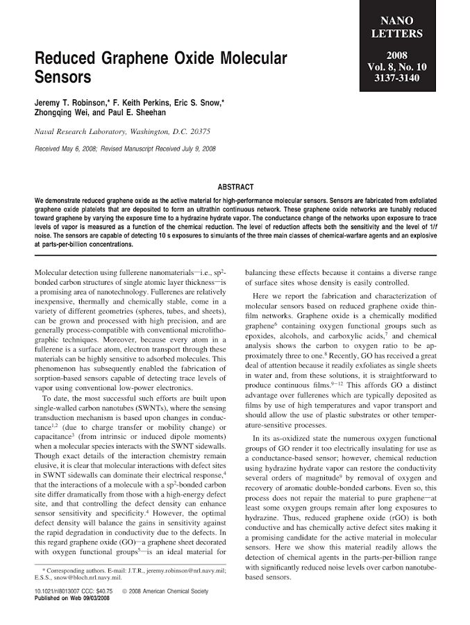Reduced graphene oxide molecular sensors
