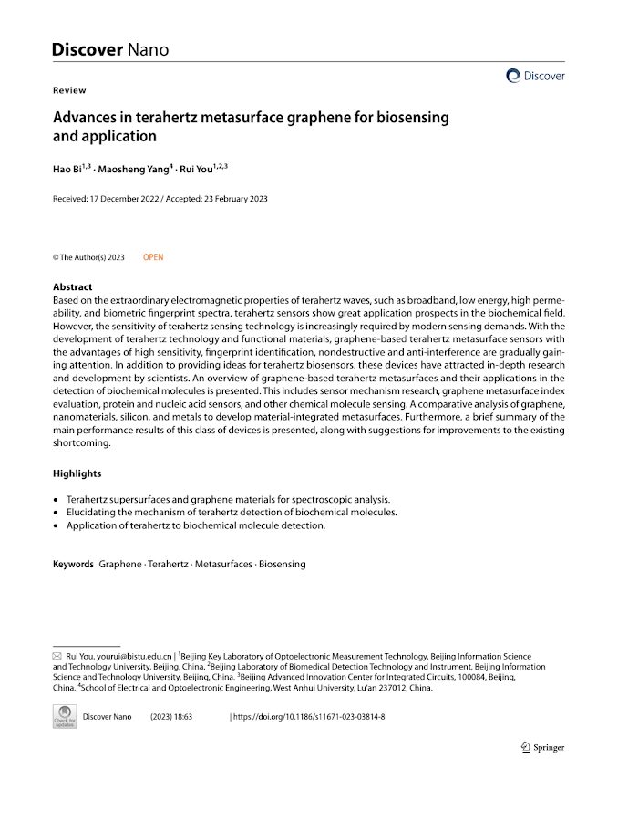 Advances in terahertz metasurface graphene for biosensing and application