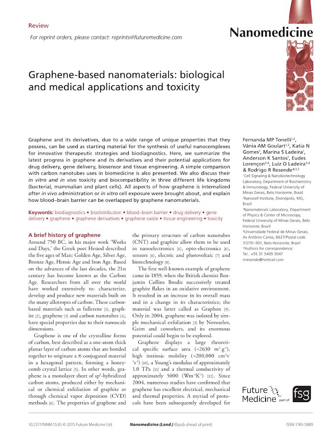 Graphene-based nanomaterials: biological and medical applications and toxicity